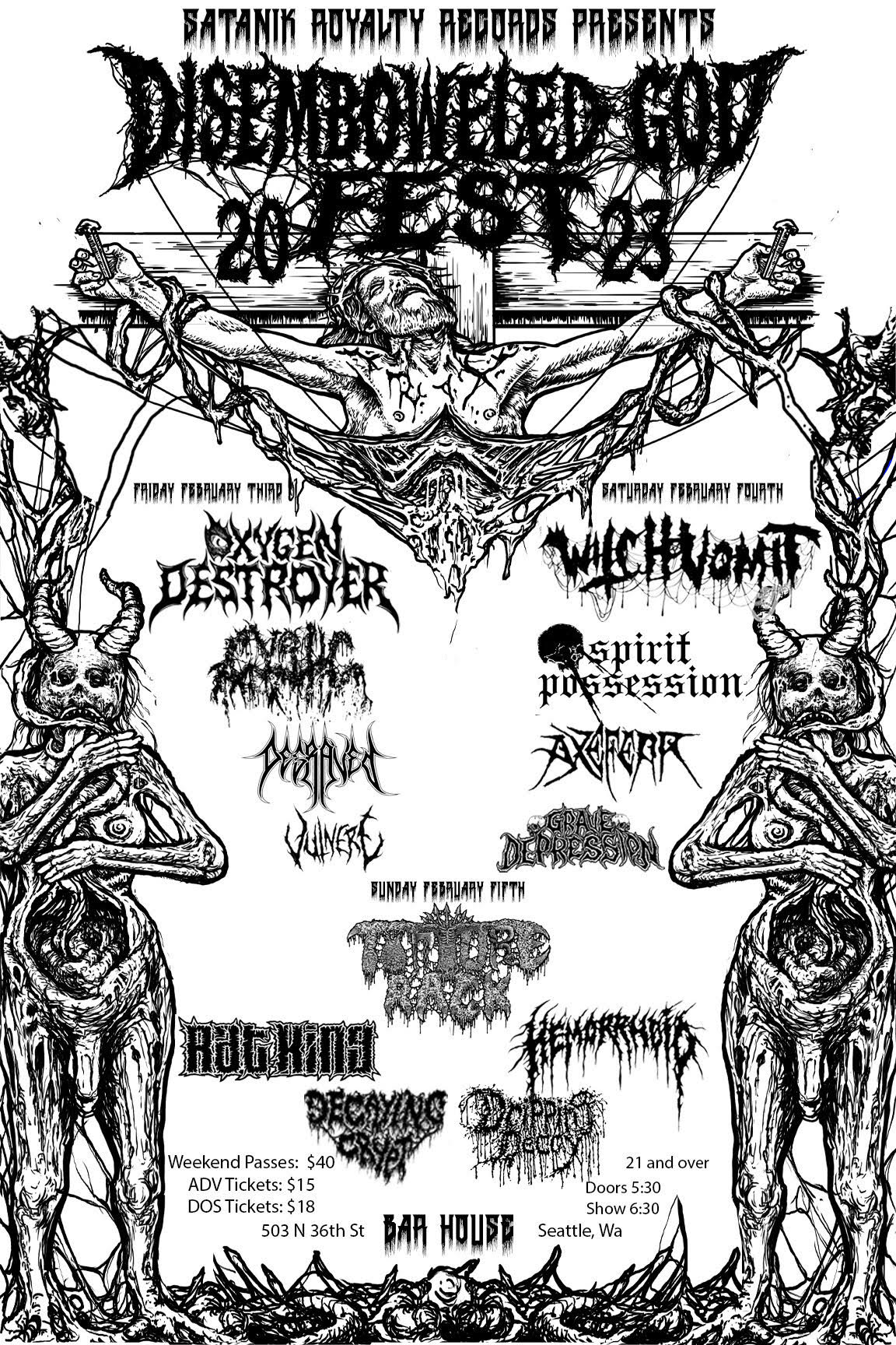 Satanik Royalty Records Presents Inaugural Disemboweled God Fest 2023; On Sale NOW! Earsplit Compound